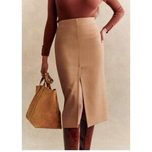 NWOT Sezane Elone Wool Blend Midi Skirt in Camel